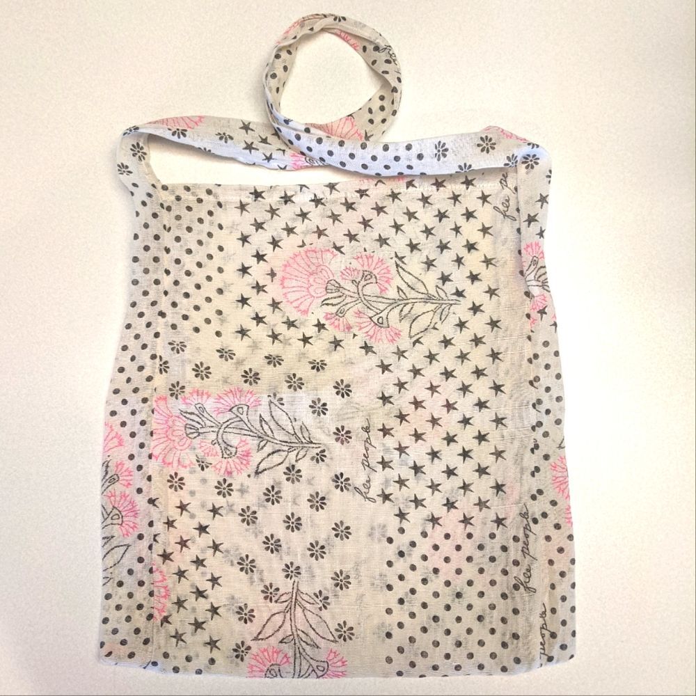 Free People lightweight gauze tote shoulder bag crossbody, off white black pink